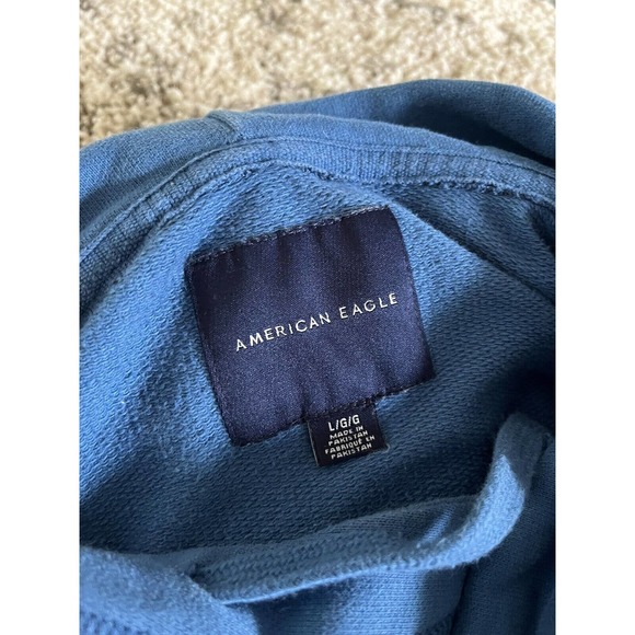 American Eagle AE Blue Spell Out Logo Mens Hoodie Size Large - Picture 6 of 9